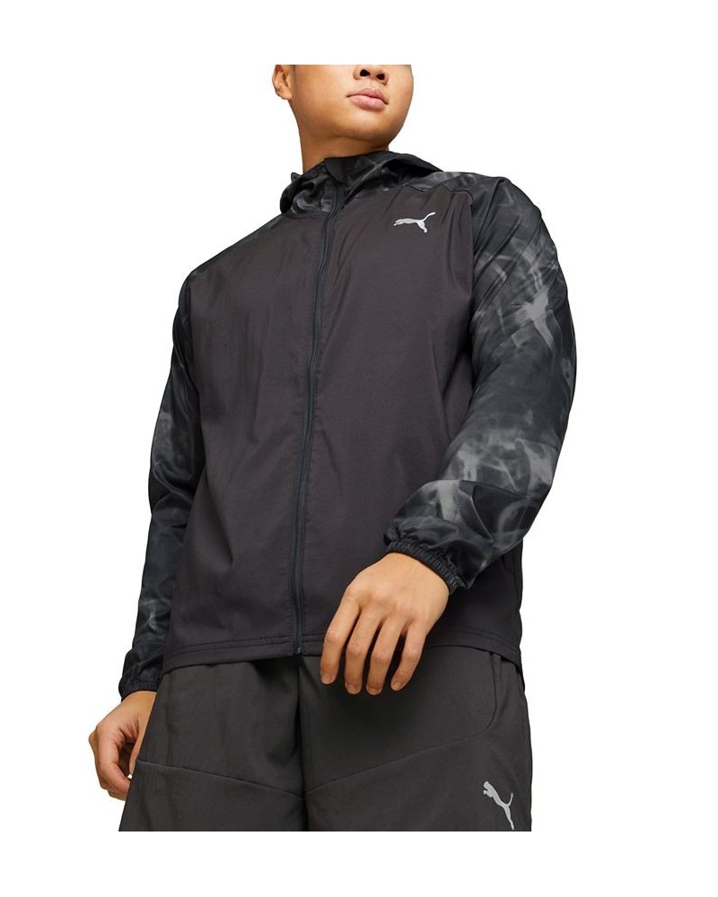 Men's Run Favorite Abstract-Print Hooded Running Jacket Black $39.20 Jackets