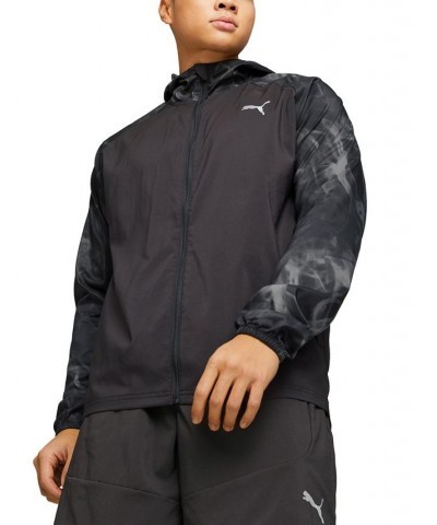 Men's Run Favorite Abstract-Print Hooded Running Jacket Black $39.20 Jackets