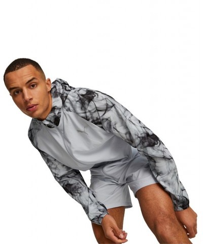 Men's Run Favorite Abstract-Print Hooded Running Jacket Black $39.20 Jackets