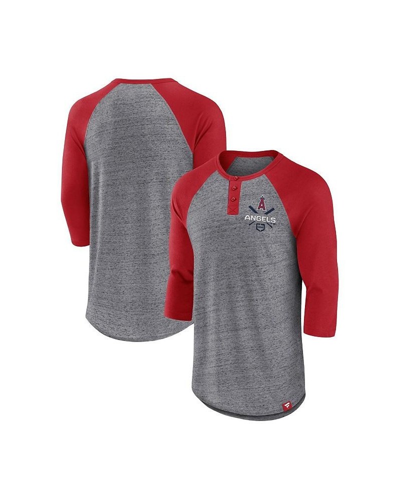 Men's Branded Heathered Gray, Red Los Angeles Angels Iconic Above Heat Speckled Raglan Henley 3/4 Sleeve T-shirt $22.39 T-Shirts