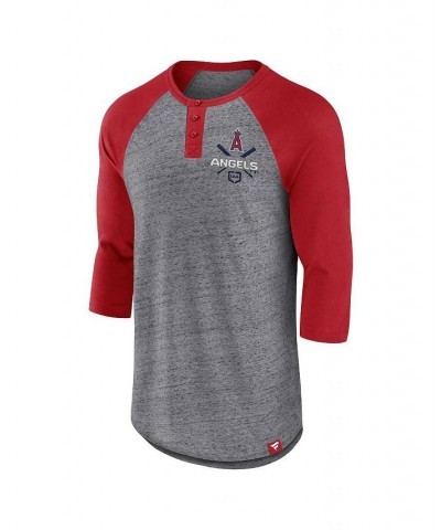 Men's Branded Heathered Gray, Red Los Angeles Angels Iconic Above Heat Speckled Raglan Henley 3/4 Sleeve T-shirt $22.39 T-Shirts