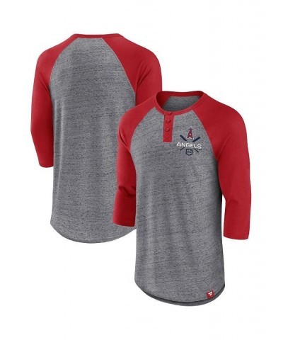 Men's Branded Heathered Gray, Red Los Angeles Angels Iconic Above Heat Speckled Raglan Henley 3/4 Sleeve T-shirt $22.39 T-Shirts