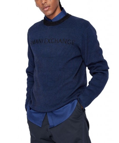 A|X Long Armani Exchange Men's Two-Toned Logo Pullover Sweater Blue $30.00 Sweaters