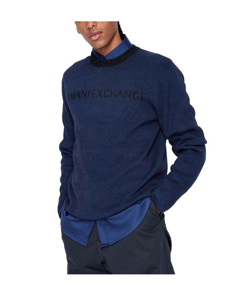 A|X Long Armani Exchange Men's Two-Toned Logo Pullover Sweater Blue $30.00 Sweaters