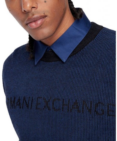 A|X Long Armani Exchange Men's Two-Toned Logo Pullover Sweater Blue $30.00 Sweaters