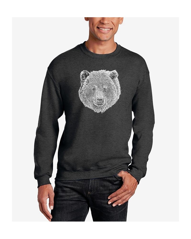 Men's Word Art Bear Face Crewneck Sweatshirt Gray $23.50 Sweatshirt