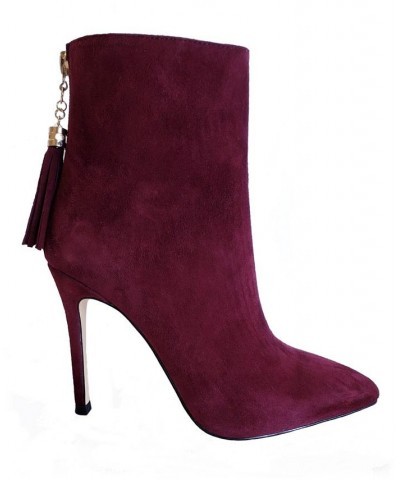 Women's Bailee Luxurious Pointed High Heel Dress Booties Red $36.87 Shoes