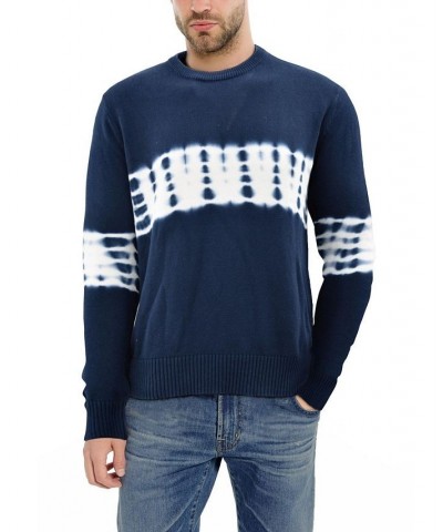 Men's Horizontal Tie Dye Crew Neck Sweater Blue $33.54 Sweaters