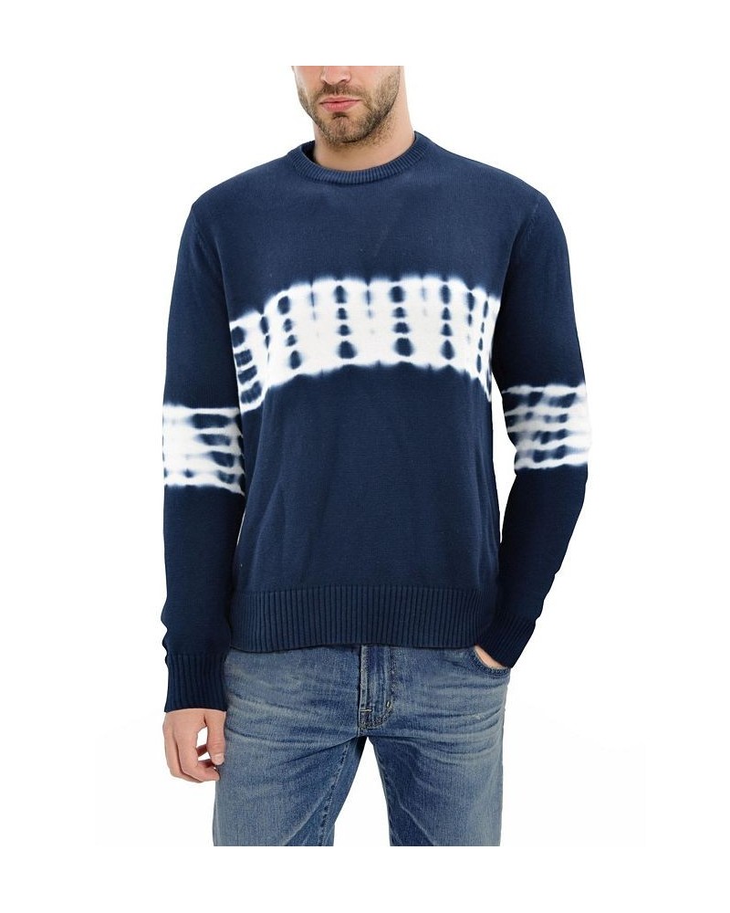 Men's Horizontal Tie Dye Crew Neck Sweater Blue $33.54 Sweaters