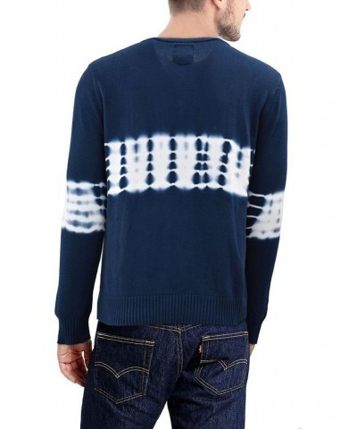 Men's Horizontal Tie Dye Crew Neck Sweater Blue $33.54 Sweaters