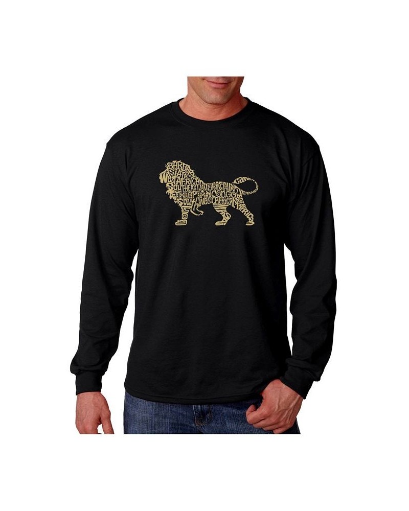 Men's Word Art Long Sleeve T-Shirt- Lion Black $20.79 T-Shirts