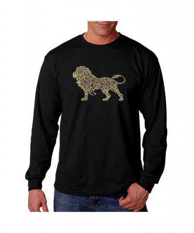 Men's Word Art Long Sleeve T-Shirt- Lion Black $20.79 T-Shirts