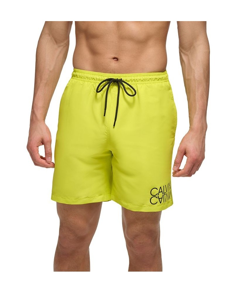 Men's Regular-Fit UPF 50+ Reflection Logo Swim Trunks Yellow $21.98 Swimsuits