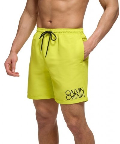 Men's Regular-Fit UPF 50+ Reflection Logo Swim Trunks Yellow $21.98 Swimsuits