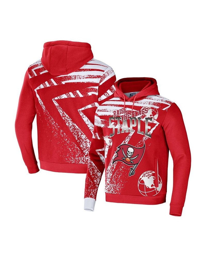 Men's NFL X Staple Red Tampa Bay Buccaneers Team Slogan All Over Print Pullover Hoodie $28.70 Sweatshirt