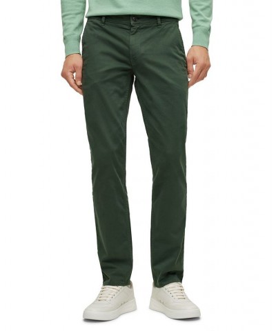 BOSS Men's Slim-Fit Stretch-Cotton Satin Trousers Green $66.24 Pants