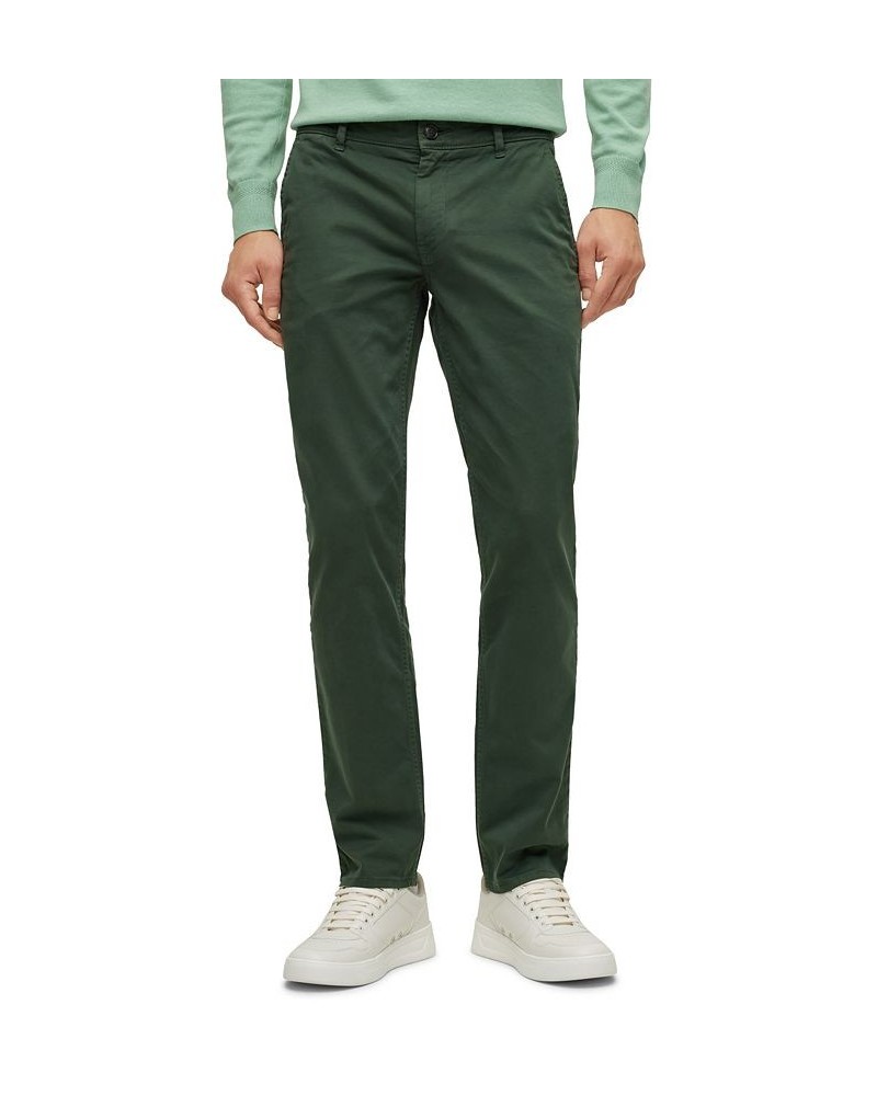 BOSS Men's Slim-Fit Stretch-Cotton Satin Trousers Green $66.24 Pants