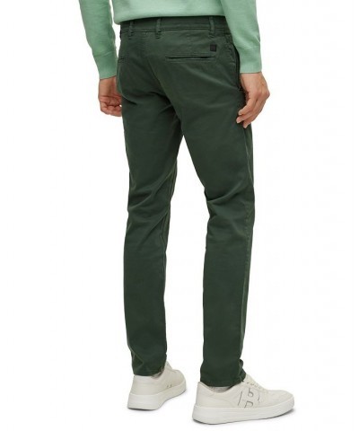 BOSS Men's Slim-Fit Stretch-Cotton Satin Trousers Green $66.24 Pants