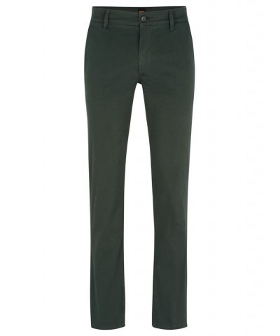 BOSS Men's Slim-Fit Stretch-Cotton Satin Trousers Green $66.24 Pants