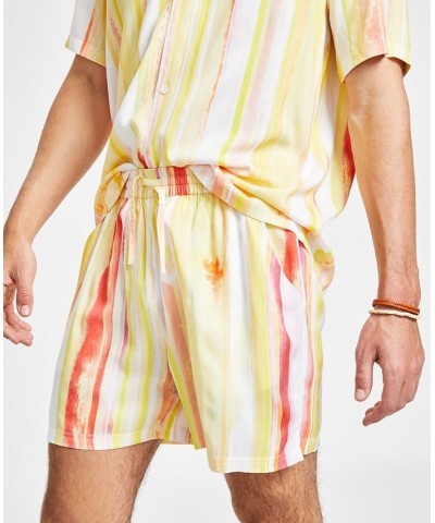 Men's Raze Regular-Fit Watercolor Stripe 4-1/2" Drawstring Shorts Yellow $30.10 Shorts