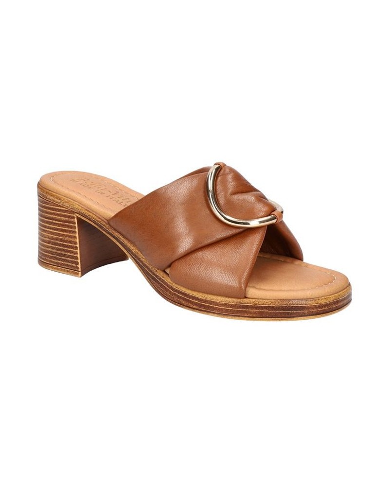 Women's Chi-Italy Block Heel Sandals Brown $37.50 Shoes