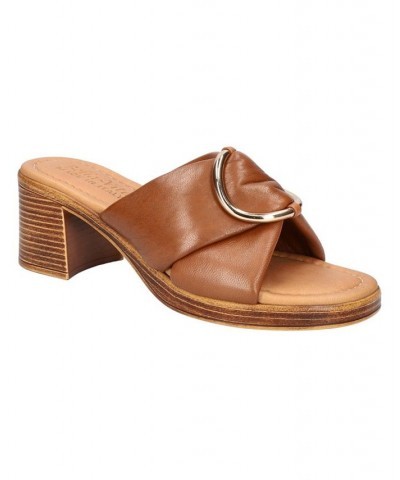 Women's Chi-Italy Block Heel Sandals Brown $37.50 Shoes