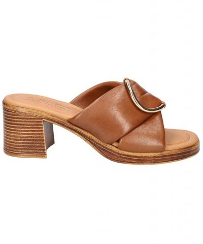 Women's Chi-Italy Block Heel Sandals Brown $37.50 Shoes