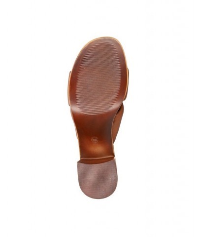 Women's Chi-Italy Block Heel Sandals Brown $37.50 Shoes