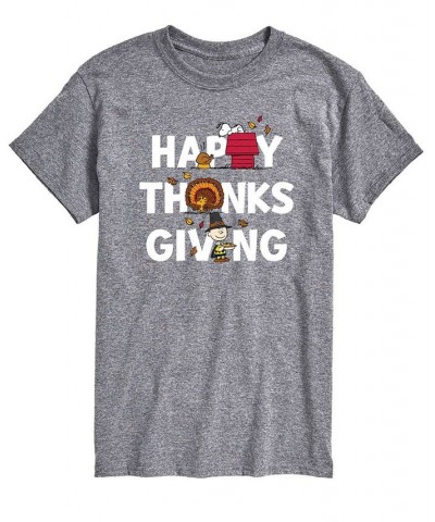 Men's Short Sleeve Peanuts Happy Thanks Giving T-shirt Gray $14.70 T-Shirts