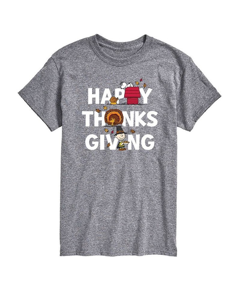 Men's Short Sleeve Peanuts Happy Thanks Giving T-shirt Gray $14.70 T-Shirts