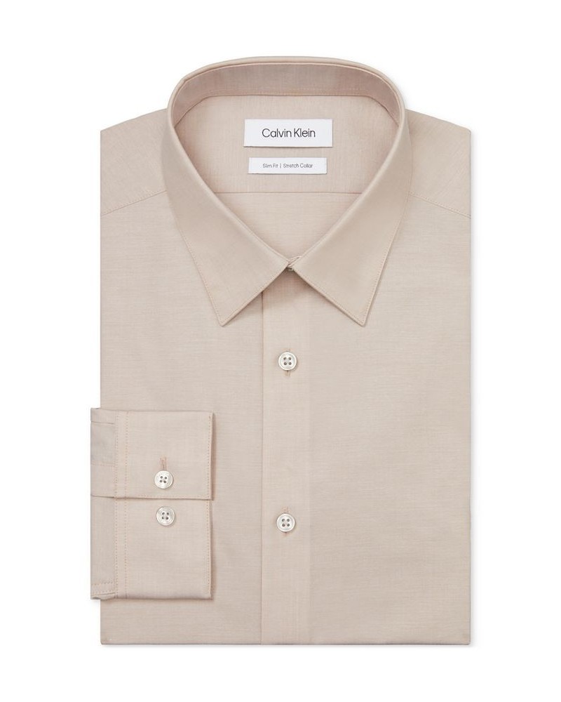 Men's Slim-Fit Stretch Flex Collar Dress Shirt Tan/Beige $16.40 Dress Shirts