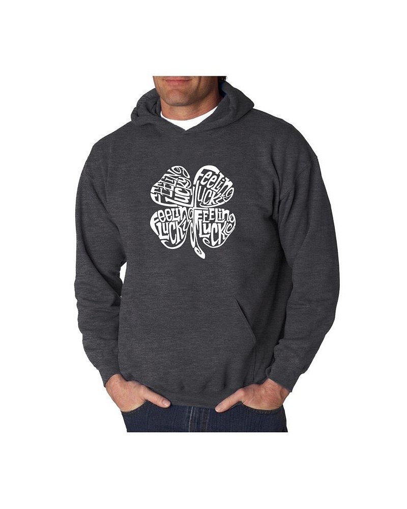 Men's Word Art Hooded Sweatshirt - Feeling Lucky Gray $24.60 Sweatshirt