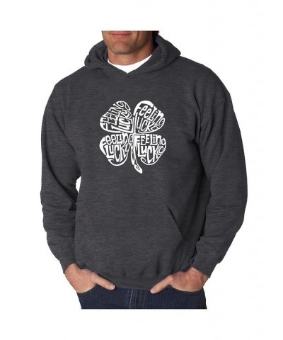 Men's Word Art Hooded Sweatshirt - Feeling Lucky Gray $24.60 Sweatshirt