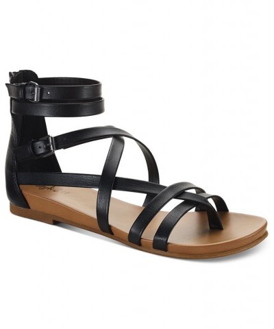 Chelseaa Gladiator Flat Sandals Black $34.75 Shoes