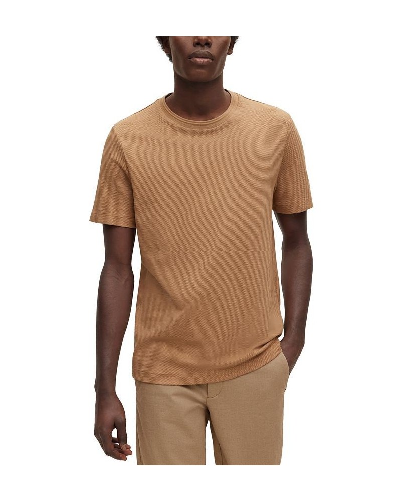 BOSS Men's Cotton-Blend T-shirt with Bubble-Jacquard Structure Tan/Beige $39.20 T-Shirts