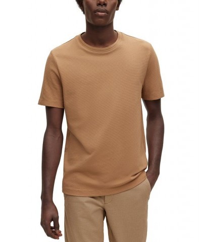 BOSS Men's Cotton-Blend T-shirt with Bubble-Jacquard Structure Tan/Beige $39.20 T-Shirts