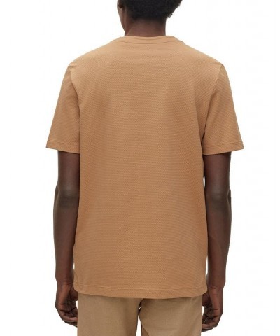 BOSS Men's Cotton-Blend T-shirt with Bubble-Jacquard Structure Tan/Beige $39.20 T-Shirts