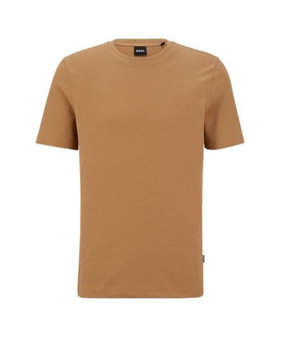 BOSS Men's Cotton-Blend T-shirt with Bubble-Jacquard Structure Tan/Beige $39.20 T-Shirts