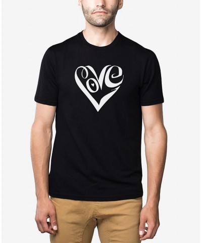 Men's Premium Blend Word Art Script Love Heart T-shirt Black $21.15 T-Shirts