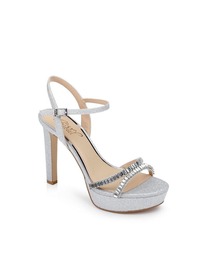 Women's Gallant Platform Evening Sandals Silver $44.48 Shoes