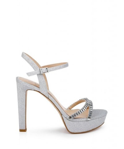 Women's Gallant Platform Evening Sandals Silver $44.48 Shoes