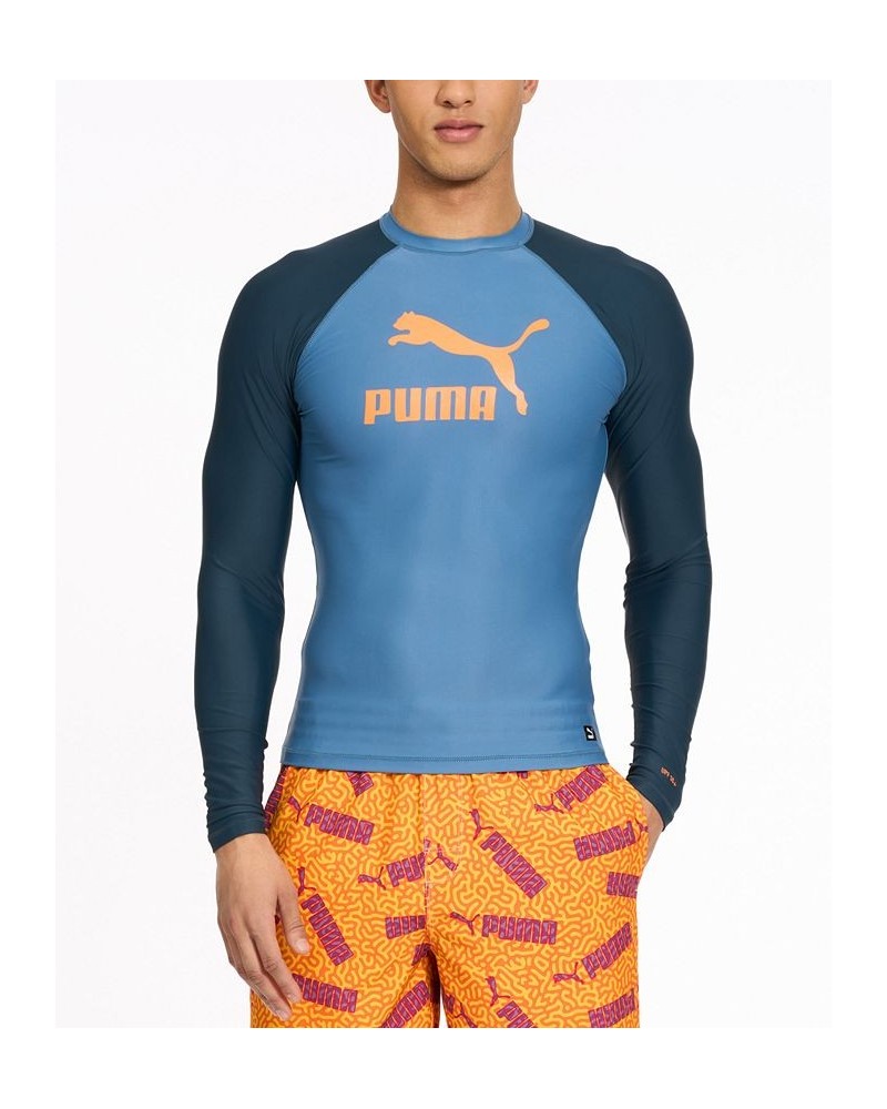 Men's Archive Performance-Fit Long-Sleeve Swim Shirt Blue $19.59 Swimsuits