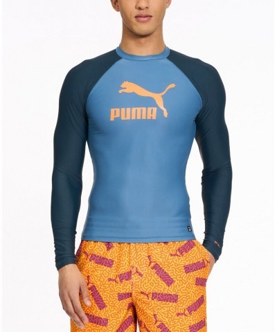 Men's Archive Performance-Fit Long-Sleeve Swim Shirt Blue $19.59 Swimsuits