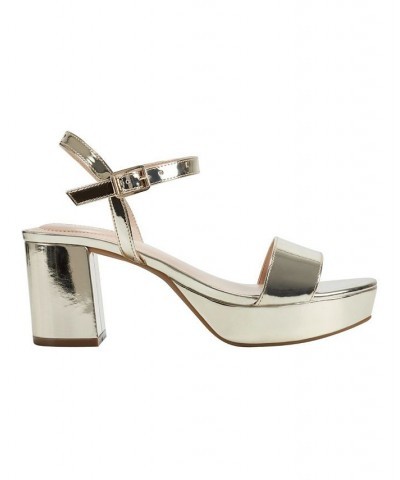 Women's Pennie Platform Block Heel Sandals Gold $46.28 Shoes