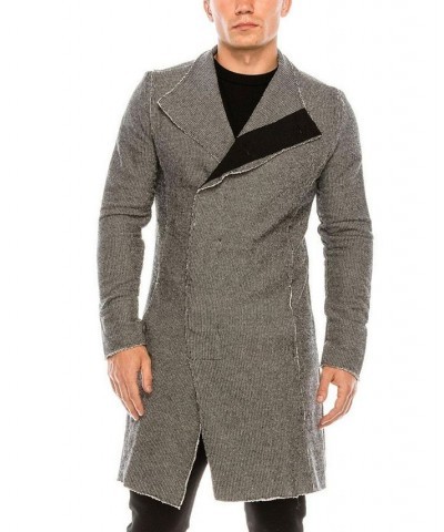 Men's Modern Asymmetrical Raw Edge Rebel Cardigan Sweater Gray $38.40 Sweaters