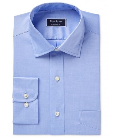 Men's Regular Fit Cotton Spread Collar Pinpoint Dress Shirt Blue $22.00 Dress Shirts