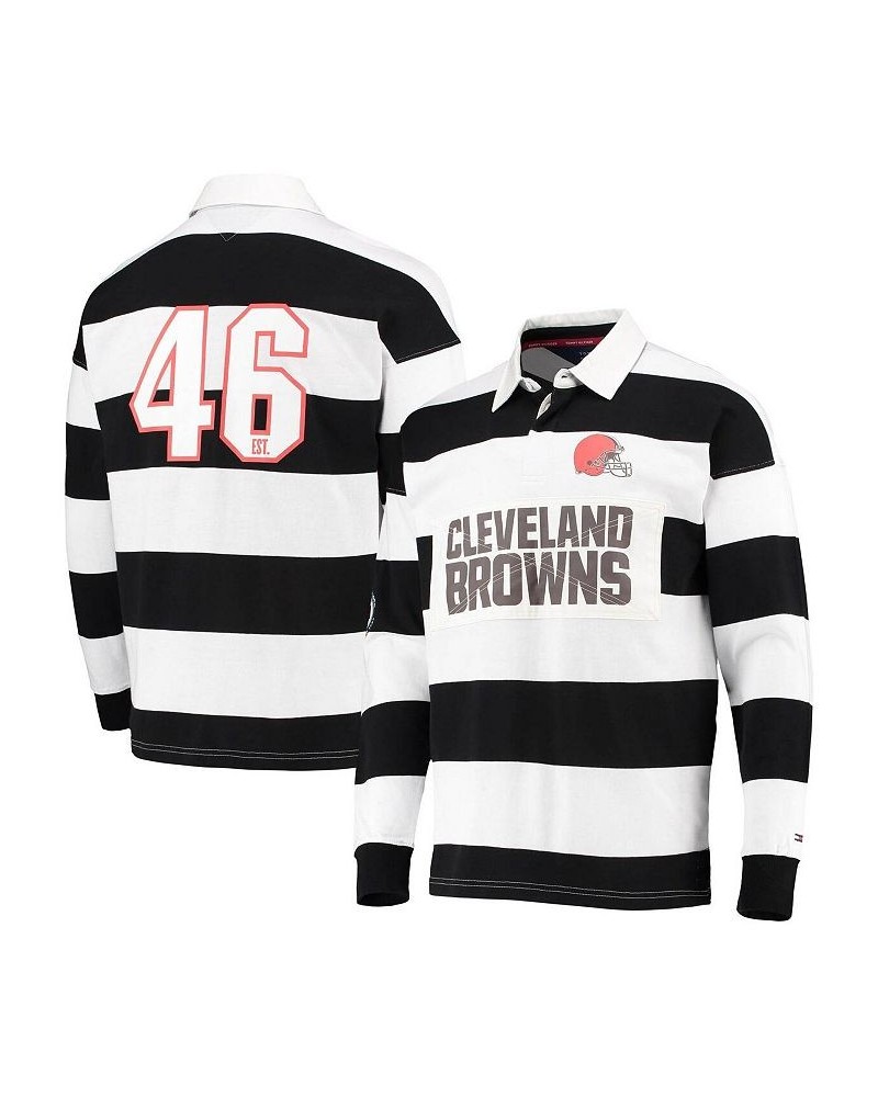 Men's Black, White Cleveland Browns Varsity Stripe Rugby Long Sleeve Polo Shirt $64.40 Polo Shirts