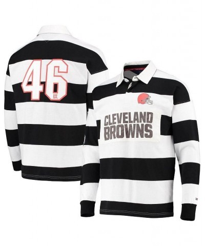 Men's Black, White Cleveland Browns Varsity Stripe Rugby Long Sleeve Polo Shirt $64.40 Polo Shirts