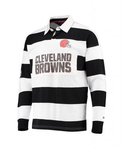 Men's Black, White Cleveland Browns Varsity Stripe Rugby Long Sleeve Polo Shirt $64.40 Polo Shirts