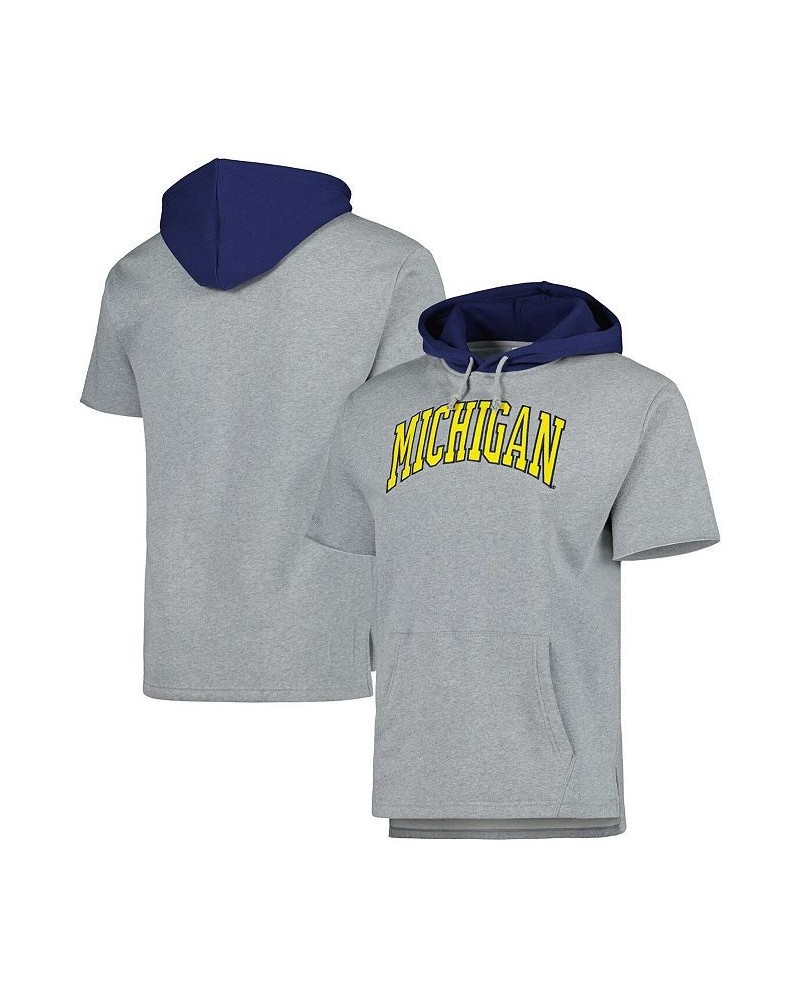 Men's Heather Gray Michigan Wolverines Postgame Short Sleeve Pullover Hoodie $52.24 Sweatshirt